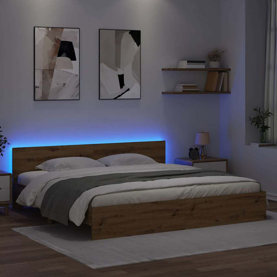 Bedframe met hoofdeinde Artisan Eiken 200 x 200 cm Bewerkt hout