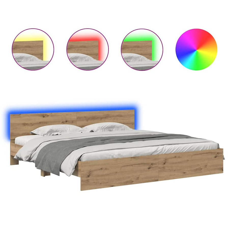 Bedframe met hoofdeinde Artisan Eiken 200 x 200 cm Bewerkt hout