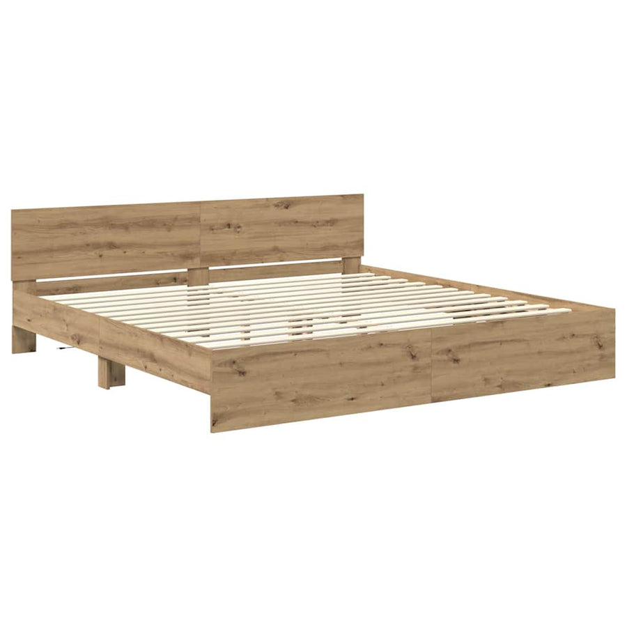 Bedframe met hoofdeinde Artisan Eiken 200 x 200 cm Bewerkt hout