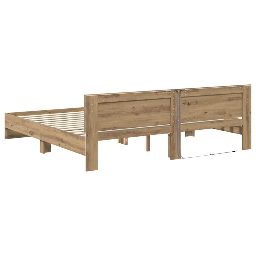 Bedframe met hoofdeinde Artisan Eiken 200 x 200 cm Bewerkt hout