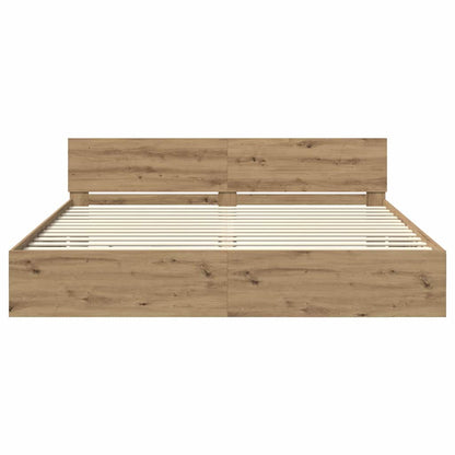 Bedframe met hoofdeinde Artisan Eiken 200 x 200 cm Bewerkt hout