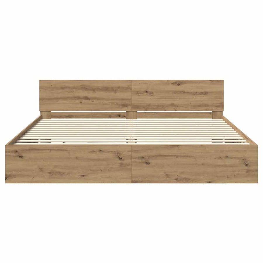 Bedframe met hoofdeinde Artisan Eiken 200 x 200 cm Bewerkt hout