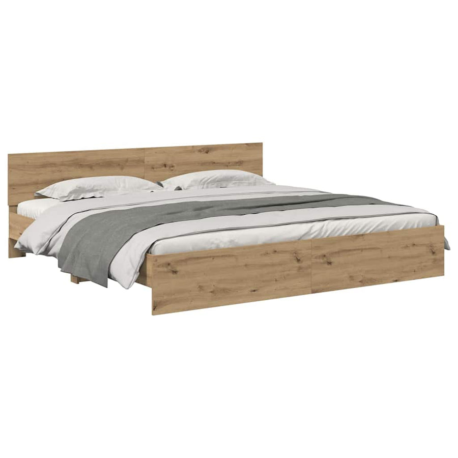 Bedframe met hoofdeinde Artisan Eiken 200 x 200 cm Bewerkt hout
