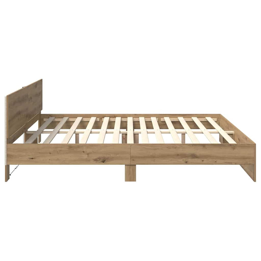 Bedframe met hoofdeinde Artisan Eiken 200 x 200 cm Bewerkt hout