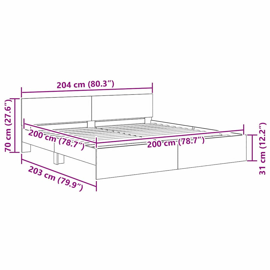 Bedframe met hoofdeinde Artisan Eiken 200 x 200 cm Bewerkt hout