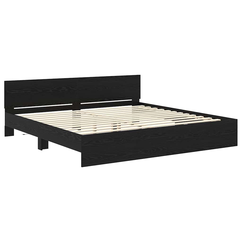Bedframe met hoofdeinde Zwart Eiken 200 x 200 cm Bewerkt hout