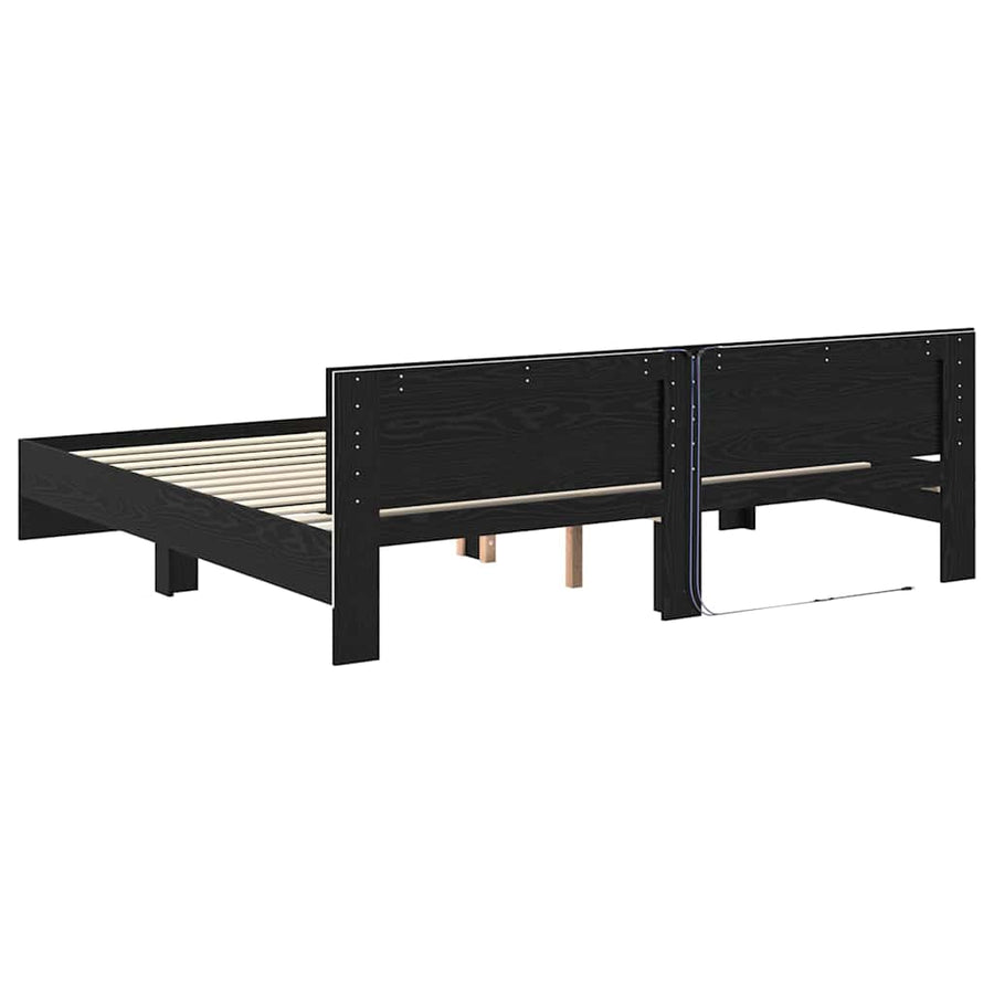 Bedframe met hoofdeinde Zwart Eiken 200 x 200 cm Bewerkt hout