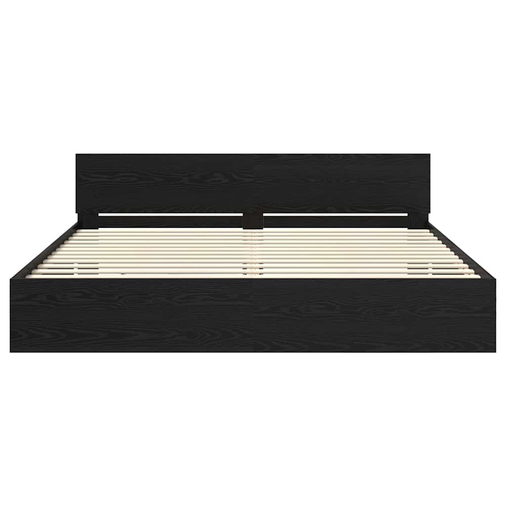 Bedframe met hoofdeinde Zwart Eiken 200 x 200 cm Bewerkt hout