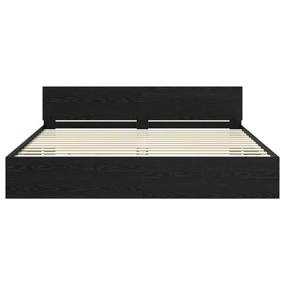 Bedframe met hoofdeinde Zwart Eiken 200 x 200 cm Bewerkt hout