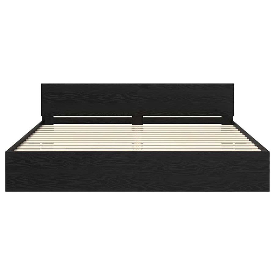 Bedframe met hoofdeinde Zwart Eiken 200 x 200 cm Bewerkt hout