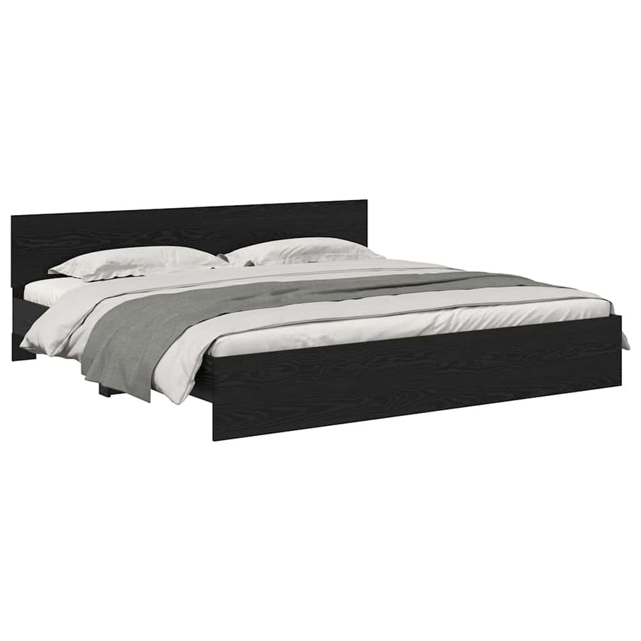 Bedframe met hoofdeinde Zwart Eiken 200 x 200 cm Bewerkt hout