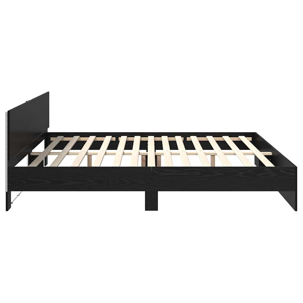 Bedframe met hoofdeinde Zwart Eiken 200 x 200 cm Bewerkt hout
