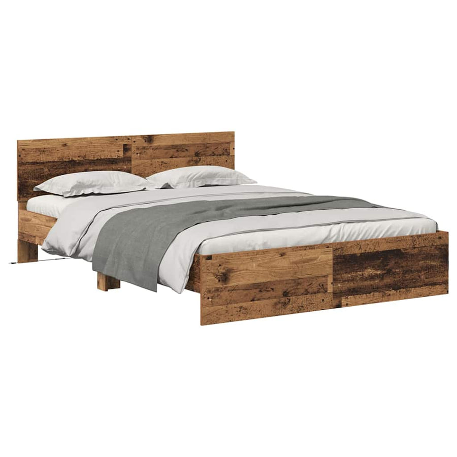 Bedframe met hoofdeinde Oud Hout 150 x 200 cm Bewerkt hout
