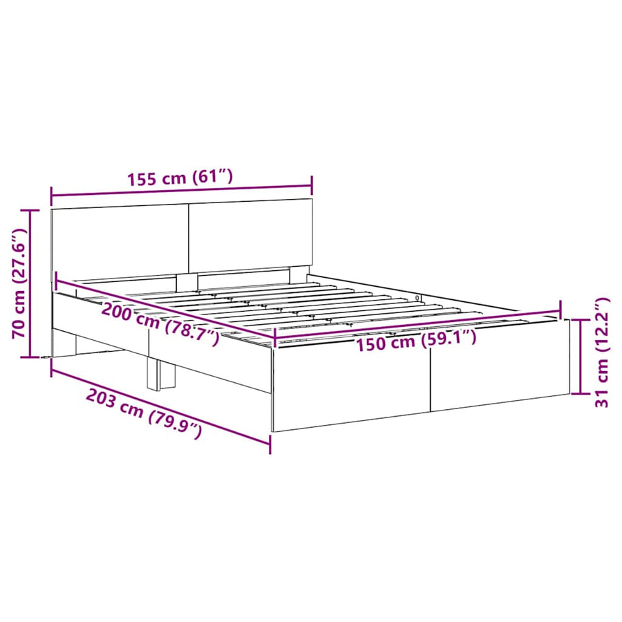 Bedframe met hoofdeinde Oud Hout 150 x 200 cm Bewerkt hout