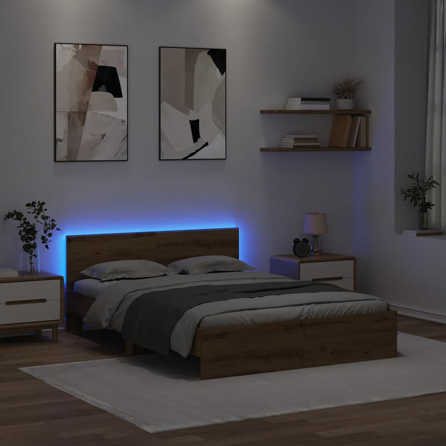 Bedframe met hoofdeinde Artisan Eiken 150 x 200 cm Bewerkt hout