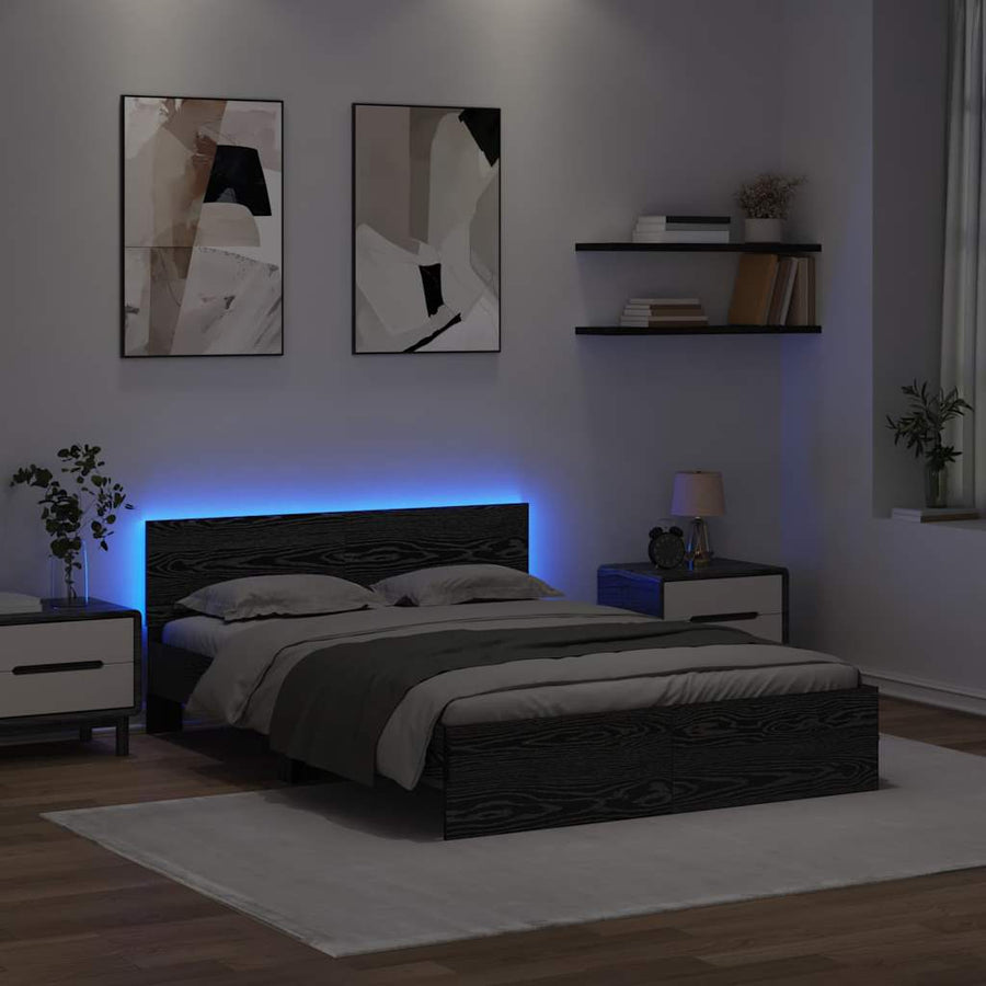 Bedframe met hoofdeinde Zwart Eiken 150 x 200 cm Bewerkt hout