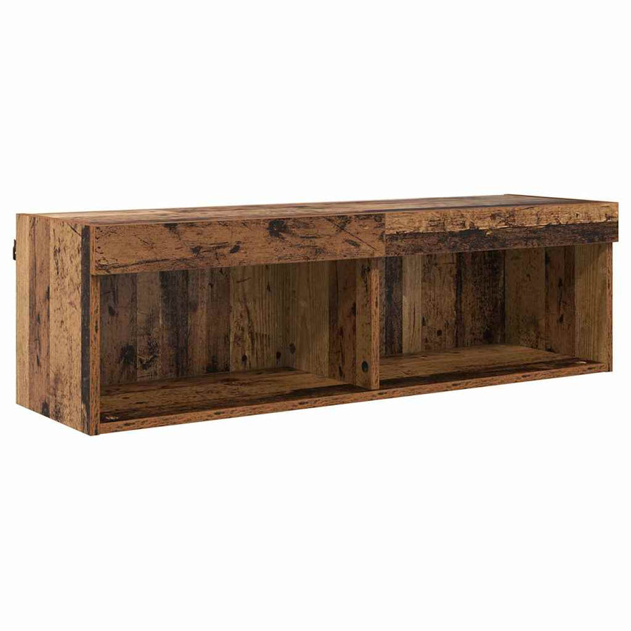 TV Wandkast Set with LED String Lights 5 pcs Oudhout Bewerkt hout