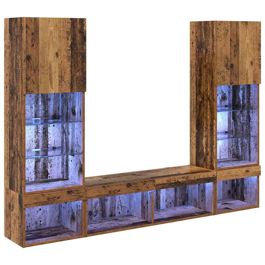 TV Wand Eenheden met LED 5 pcs Oud hout 40,5 x 30 x 102 cm