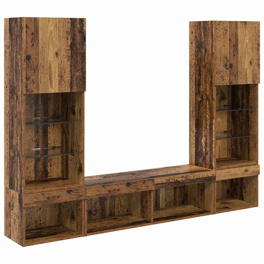 TV Wand Eenheden met LED 5 pcs Oud hout 40,5 x 30 x 102 cm