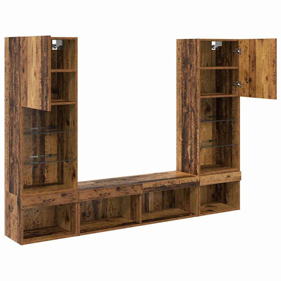 TV Wand Eenheden met LED 5 pcs Oud hout 40,5 x 30 x 102 cm