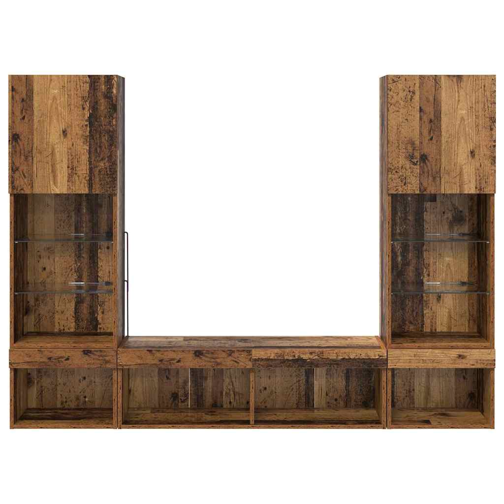 TV Wand Eenheden met LED 5 pcs Oud hout 40,5 x 30 x 102 cm
