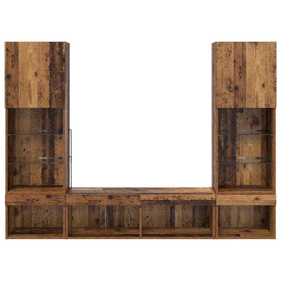 TV Wand Eenheden met LED 5 pcs Oud hout 40,5 x 30 x 102 cm