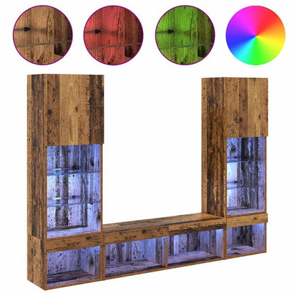 TV Wand Eenheden met LED 5 pcs Oud hout 40,5 x 30 x 102 cm