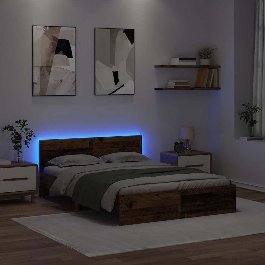 Bedframe met hoofdeinde Oud Hout 160 x 200 cm Bewerkt hout