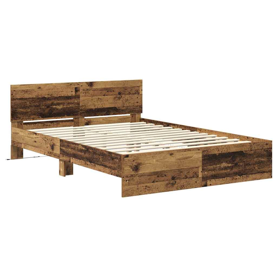 Bedframe met hoofdeinde Oud Hout 160 x 200 cm Bewerkt hout