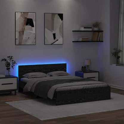 Bedframe met hoofdeinde Zwart Eiken 160 x 200 cm Bewerkt hout