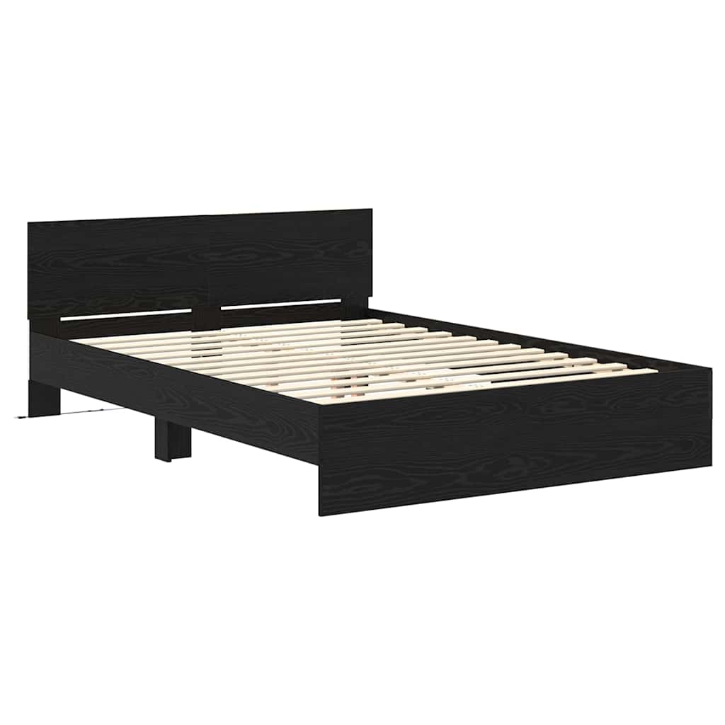 Bedframe met hoofdeinde Zwart Eiken 160 x 200 cm Bewerkt hout