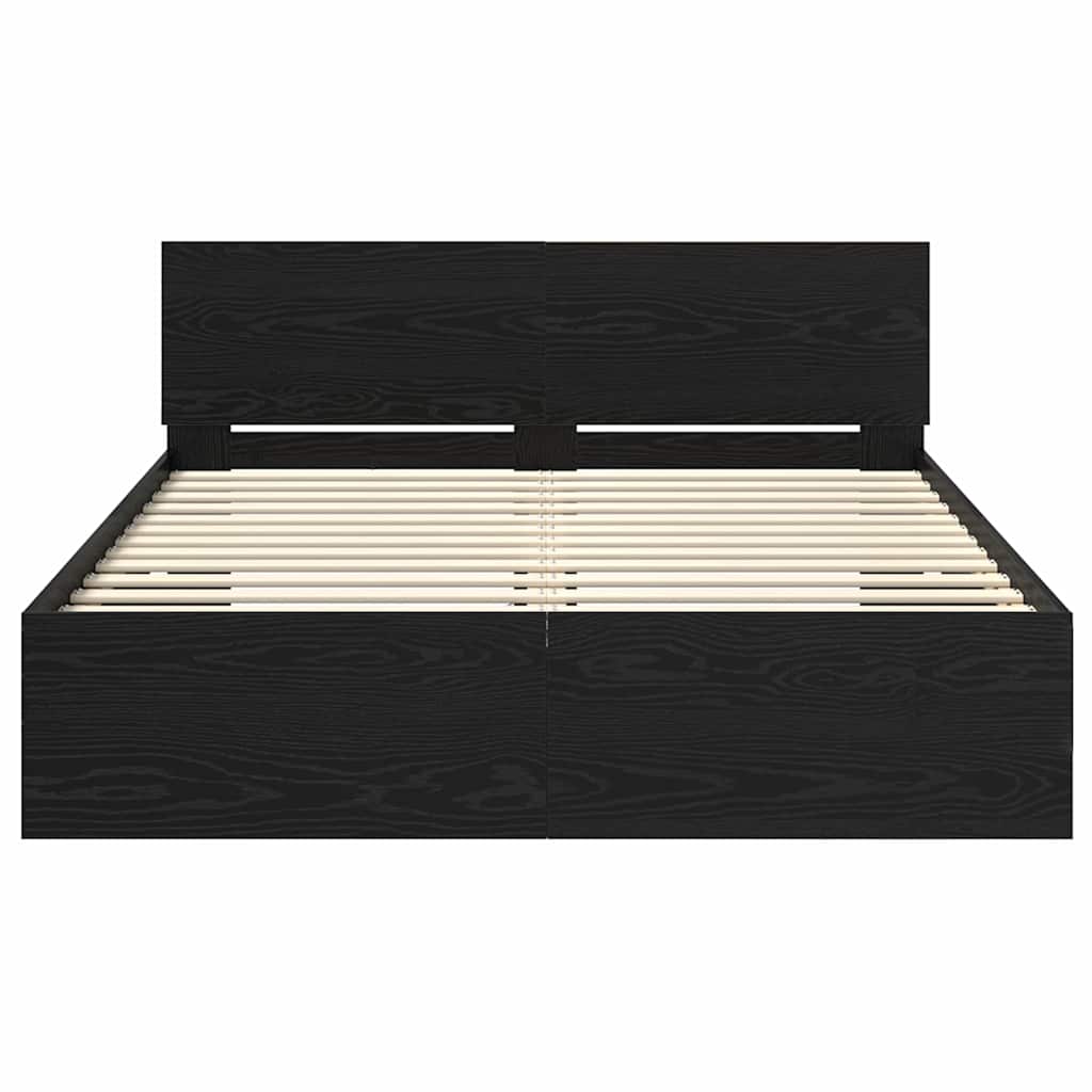 Bedframe met hoofdeinde Zwart Eiken 160 x 200 cm Bewerkt hout