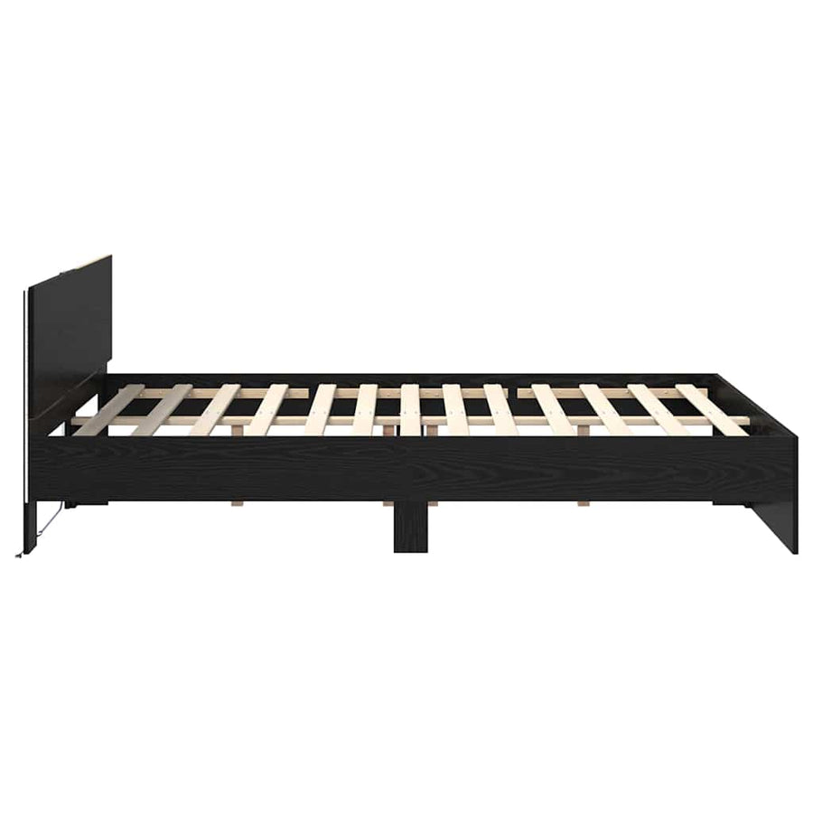 Bedframe met hoofdeinde Zwart Eiken 160 x 200 cm Bewerkt hout