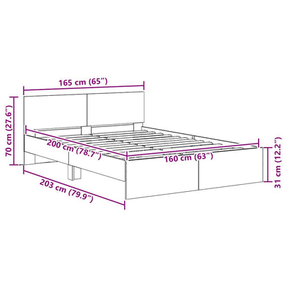 Bedframe met hoofdeinde Zwart Eiken 160 x 200 cm Bewerkt hout