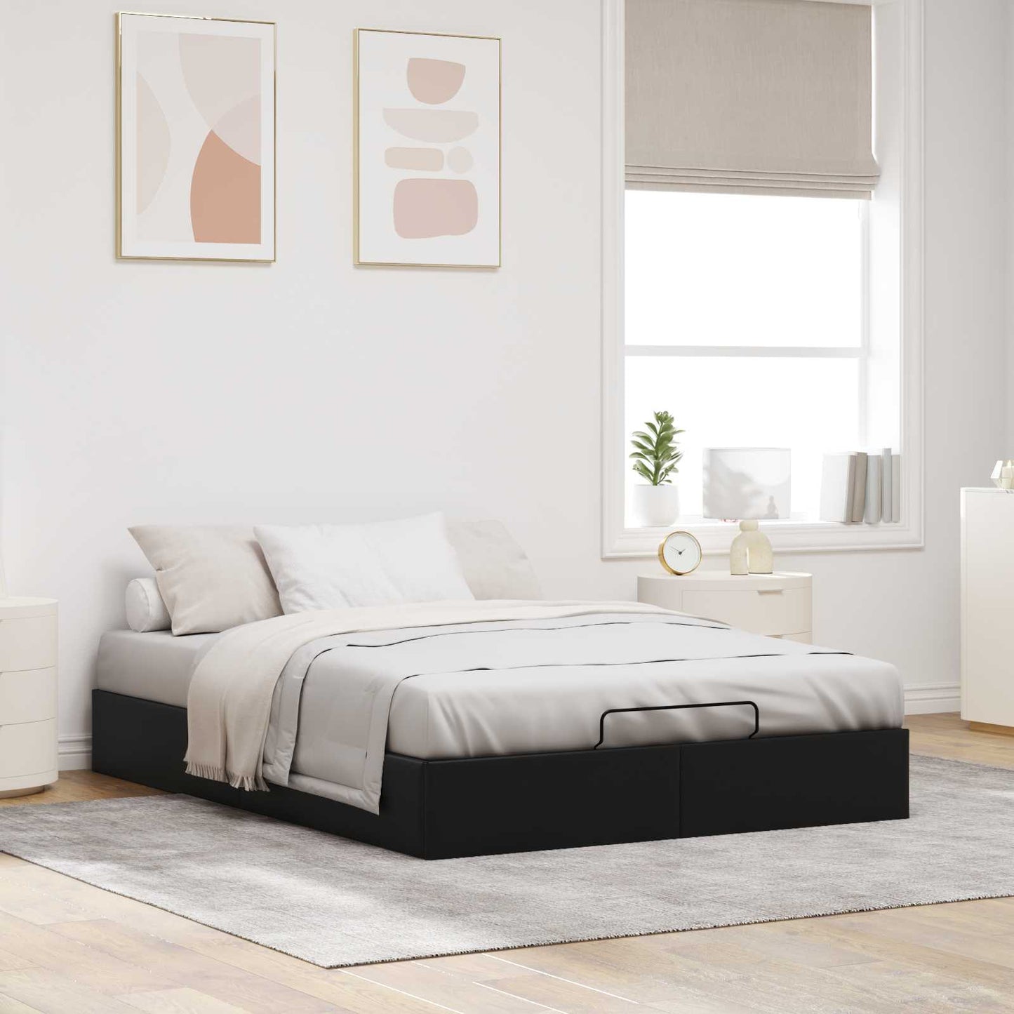 Ottoman Bedframe Zwart 153 x 203 cm Kunstleer