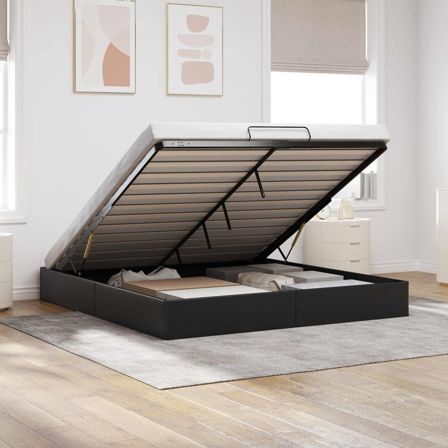 Ottoman Bedframe Zwart King size Kunstleer