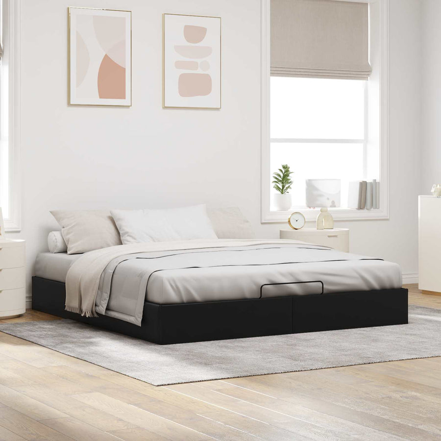 Ottoman Bedframe Zwart King size Kunstleer