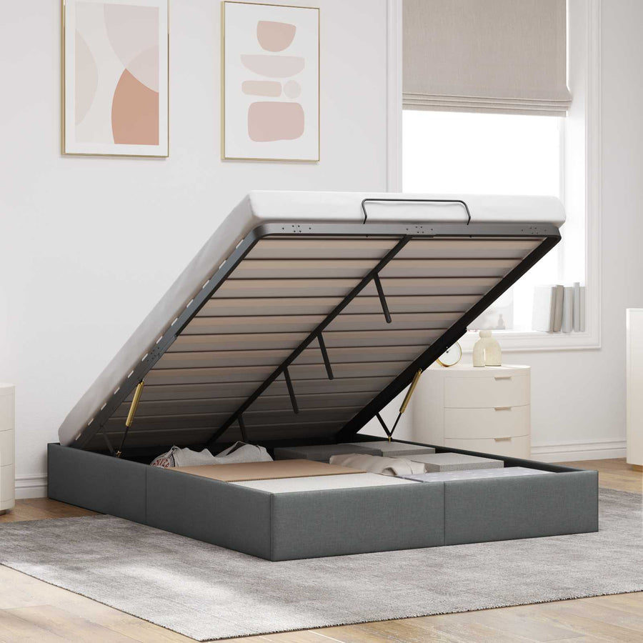 Ottoman Bedframe Donkergrijs 153 x 203 cm Stof