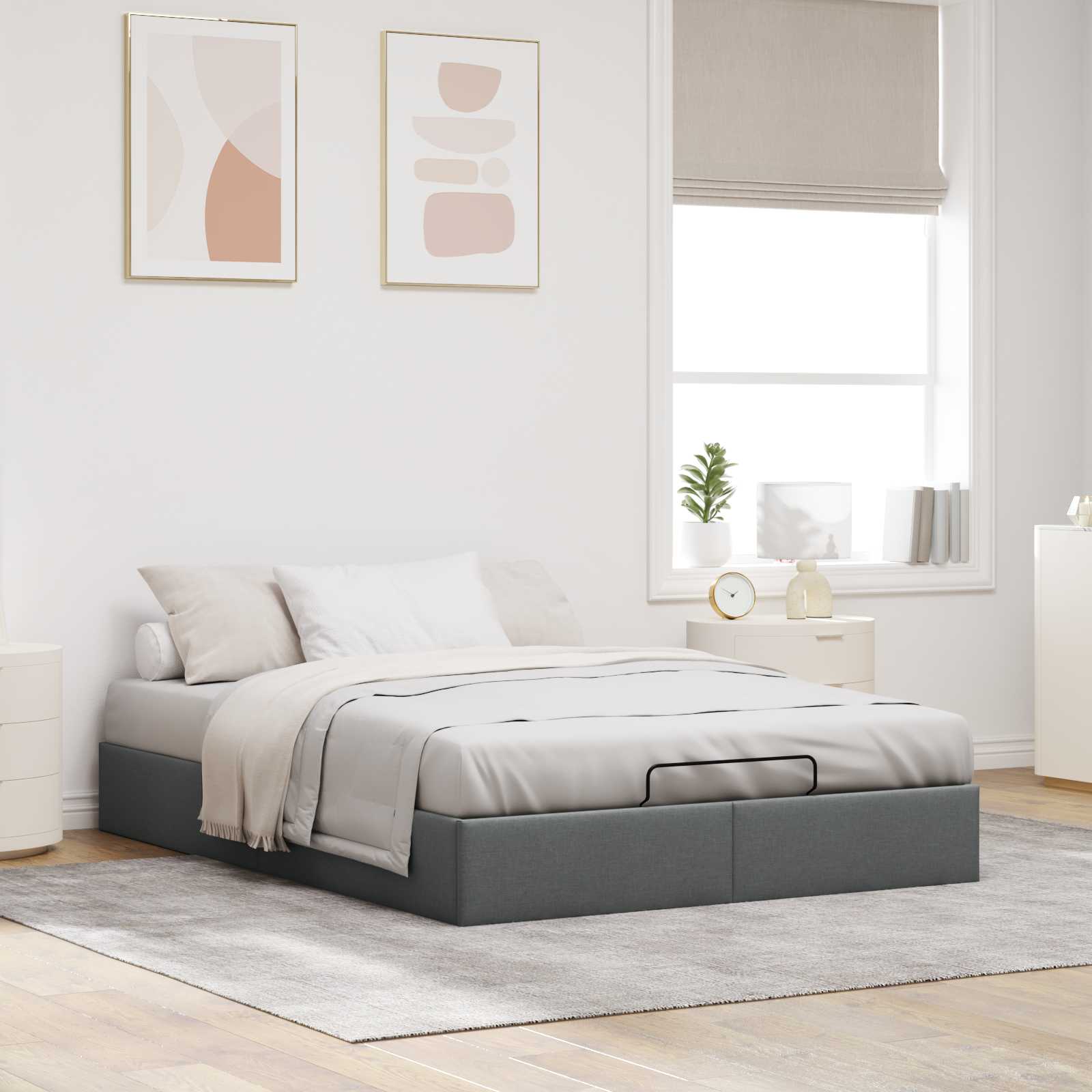 Ottoman Bedframe Donkergrijs 153 x 203 cm Stof