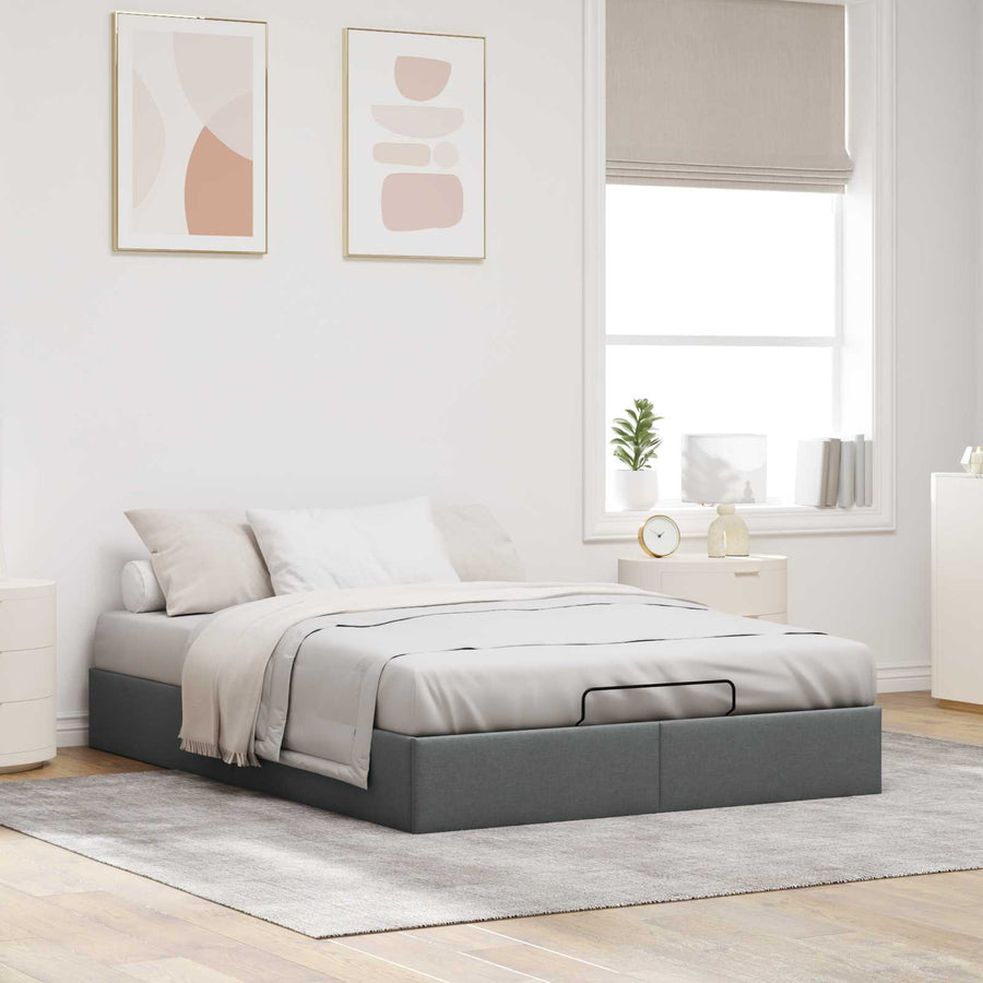 Ottoman Bedframe Donkergrijs 153 x 203 cm Stof