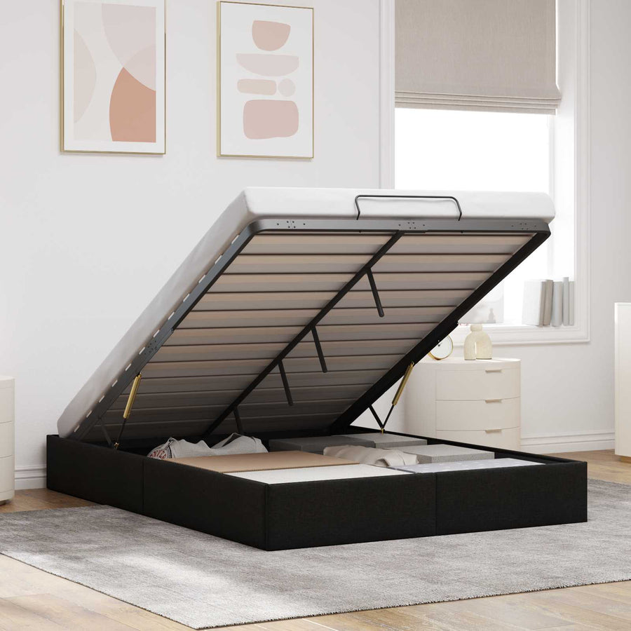 Ottoman Bedframe Zwart 153 x 203 cm Stof