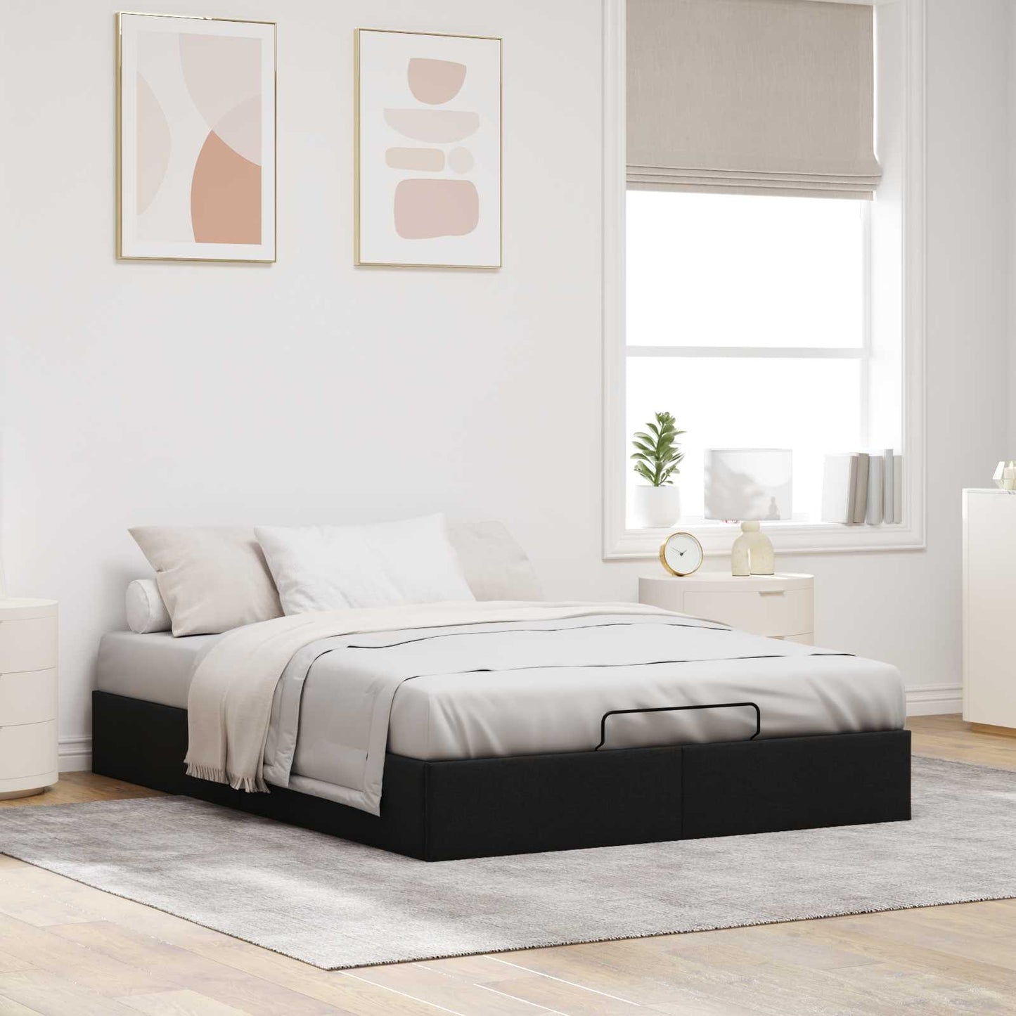 Ottoman Bedframe Zwart 153 x 203 cm Stof