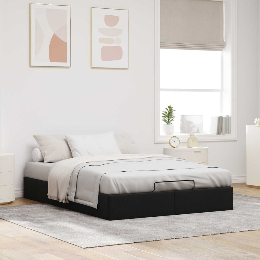 Ottoman Bedframe Zwart 153 x 203 cm Stof