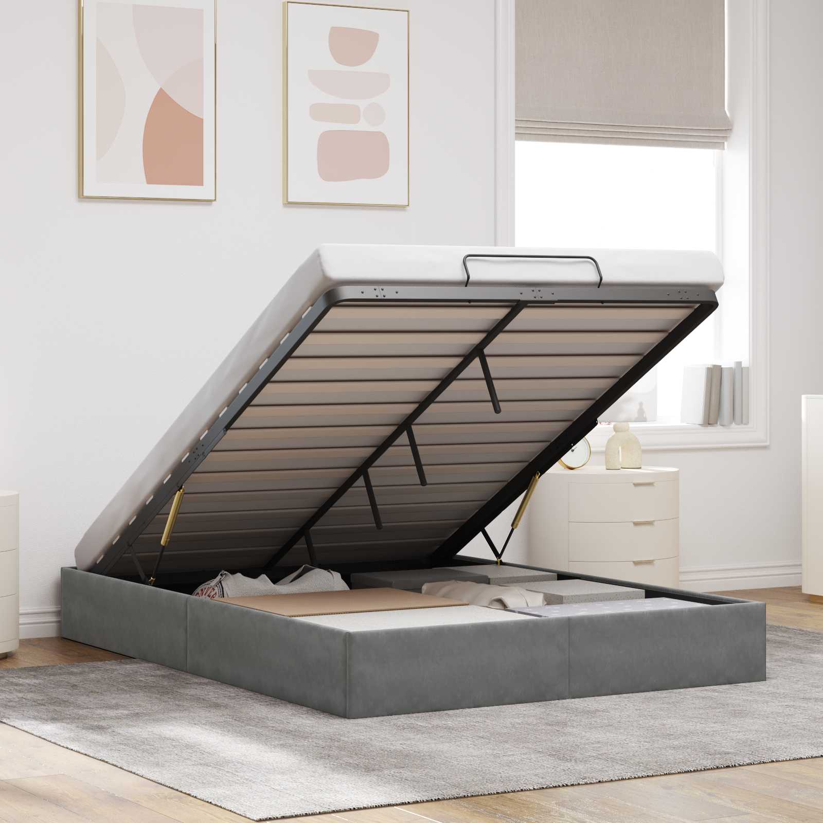 Ottoman Bedframe Donkergrijs Maat full Fluweel