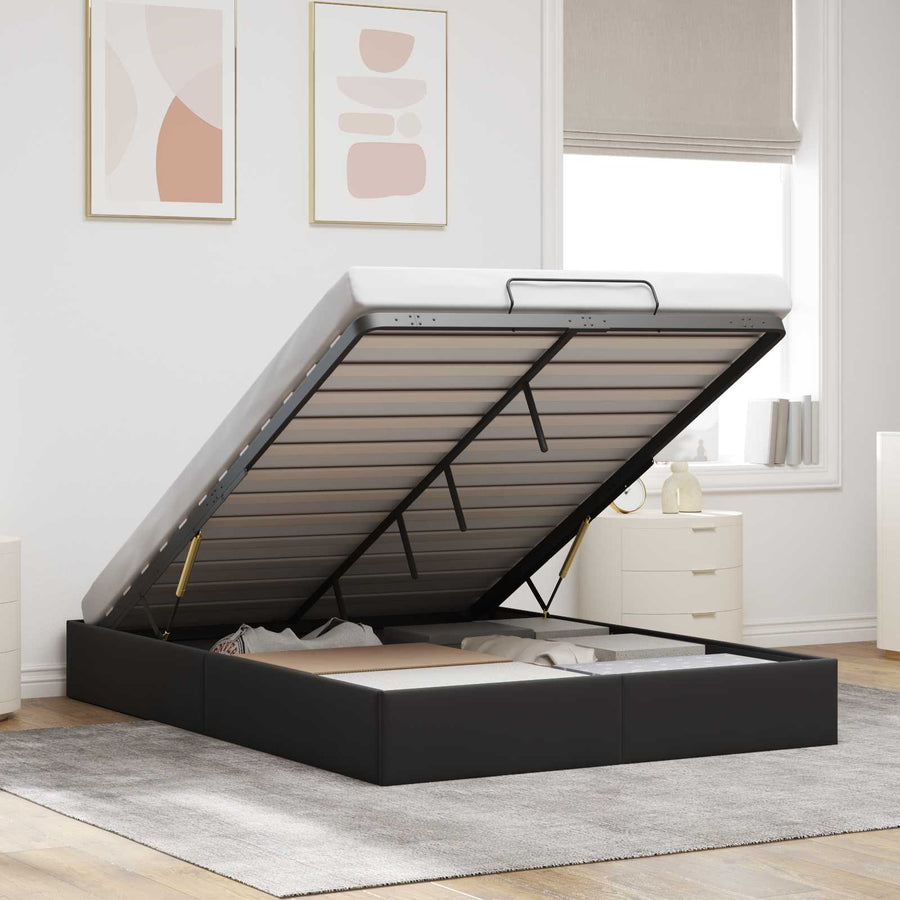 Ottoman Bedframe Zwart 153 x 203 cm Fluweel