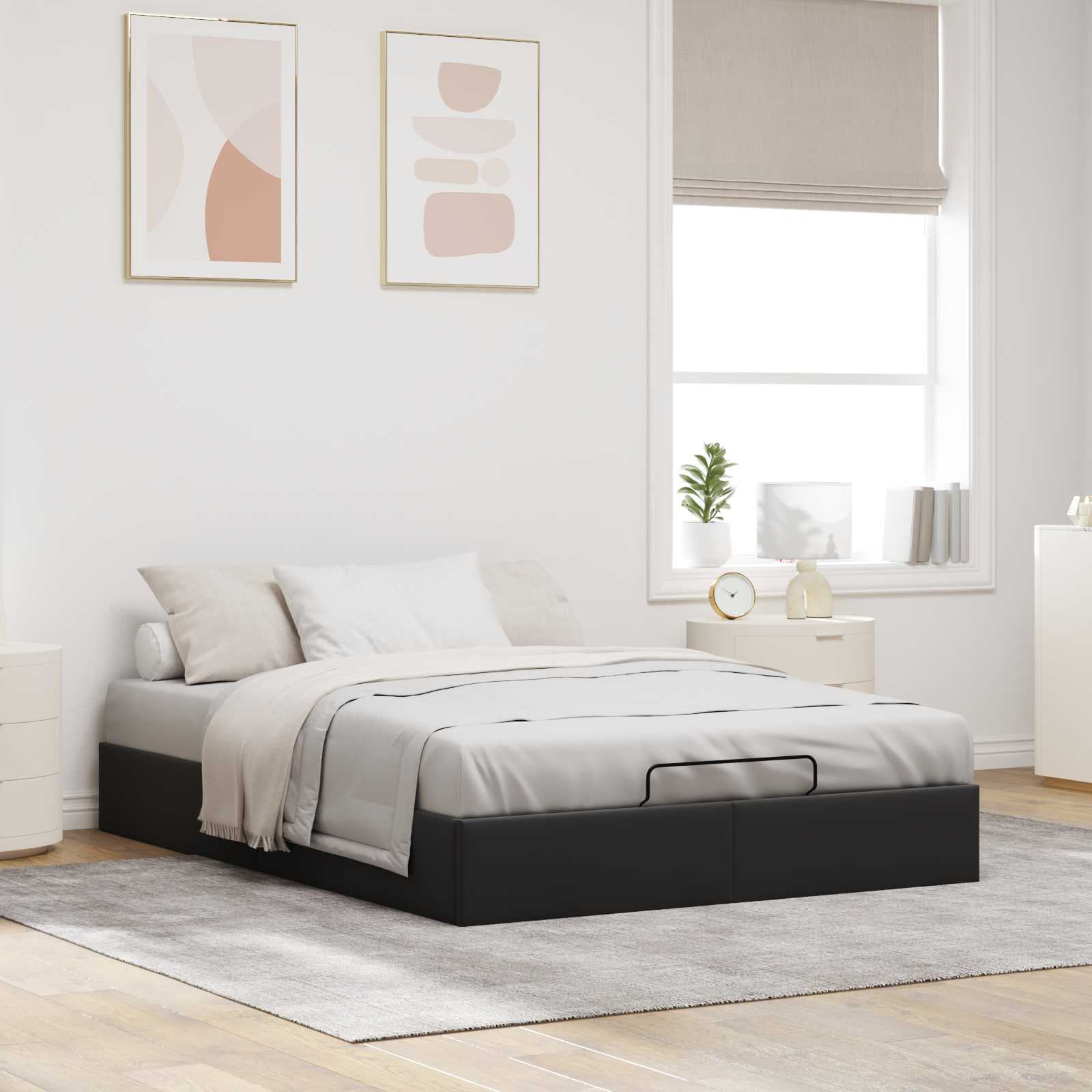 Ottoman Bedframe Zwart 153 x 203 cm Fluweel