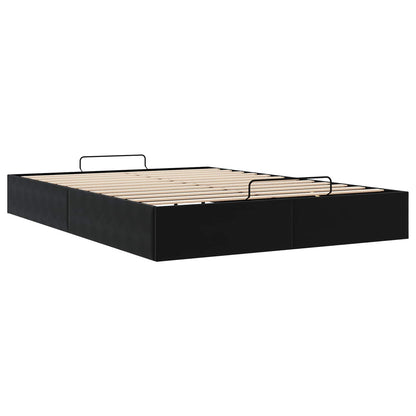 Ottoman Bedframe Zwart 153 x 203 cm Fluweel