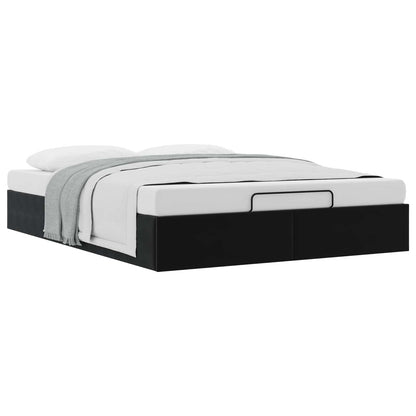 Ottoman Bedframe Zwart 153 x 203 cm Fluweel