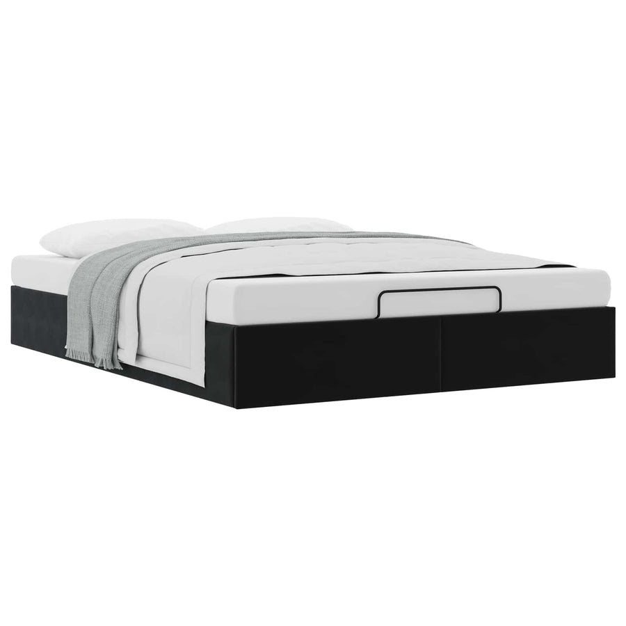 Ottoman Bedframe Zwart 153 x 203 cm Fluweel