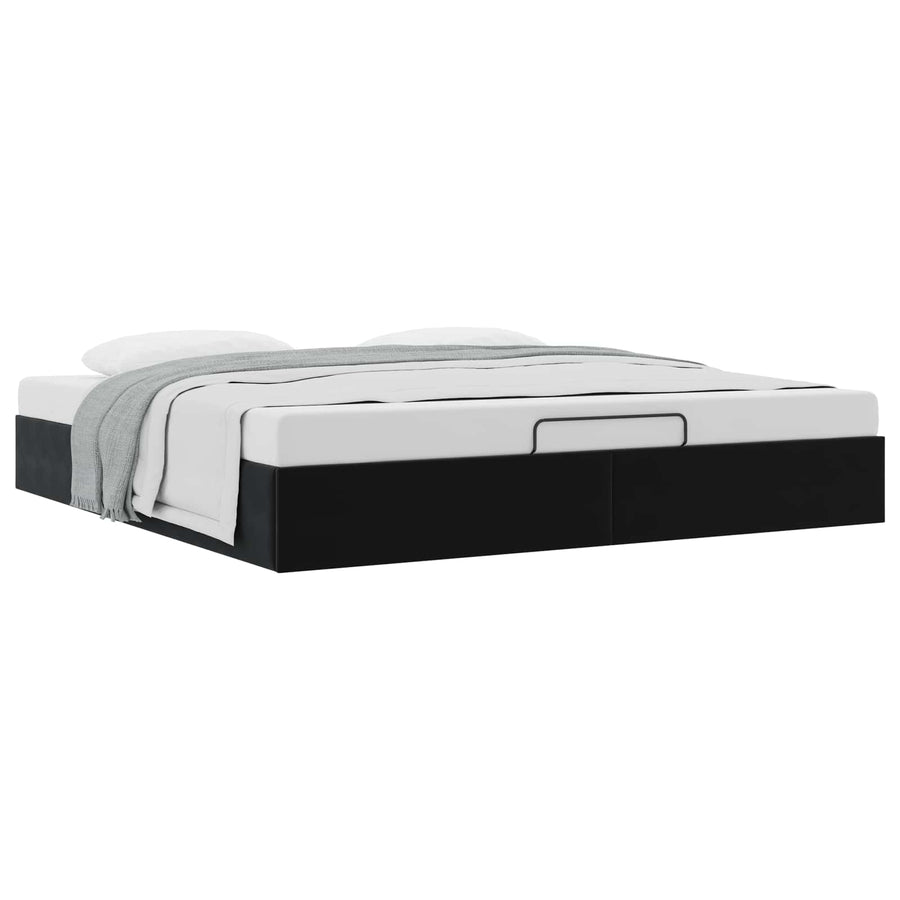 Ottoman Bedframe Zwart King size Fluweel